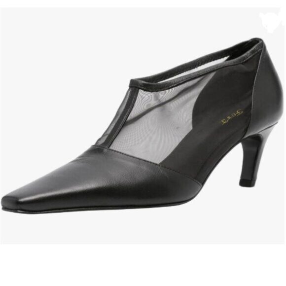 FOWT Black Sexy Mesh Square Toe Pumps Kitten Low Heel Ankle Boots Pull on Shoes - Picture 1 of 8
